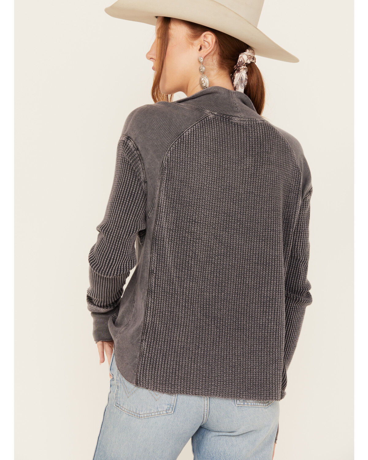 Image #4 - Free People Women's Ashton Zip Thermal Long Sleeve Pullover, Charcoal, hi-res