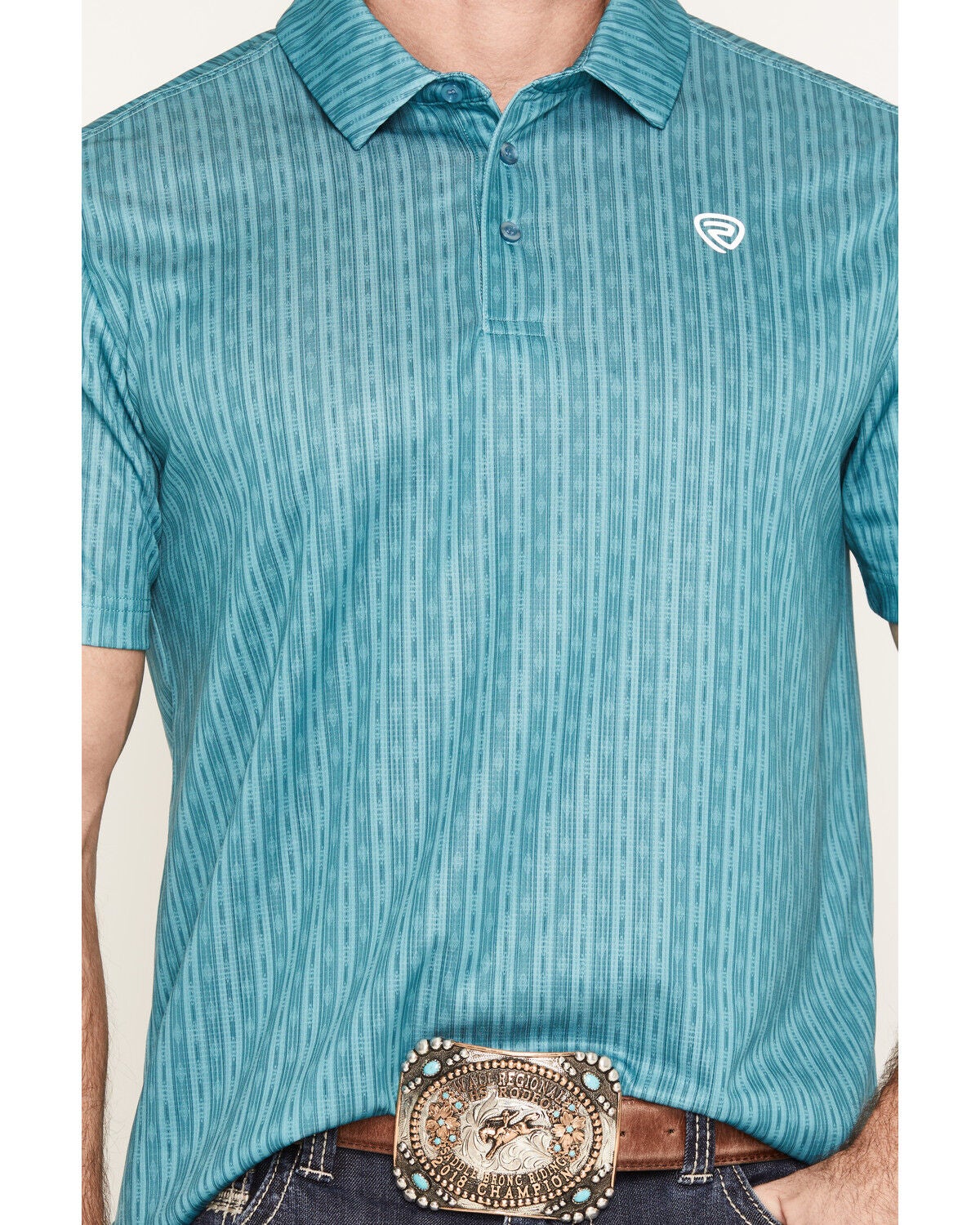 Image #3 - Rock & Roll Denim Men's Striped Short Sleeve Button-Down Polo, Turquoise, hi-res