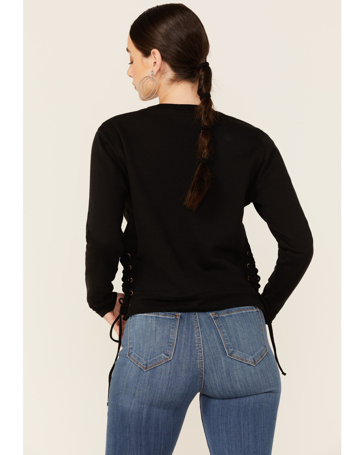 Image #3 - Shyanne Women's Namaste Yall Side Lacing Long Sleeve Graphic Sweatshirt, Black, hi-res