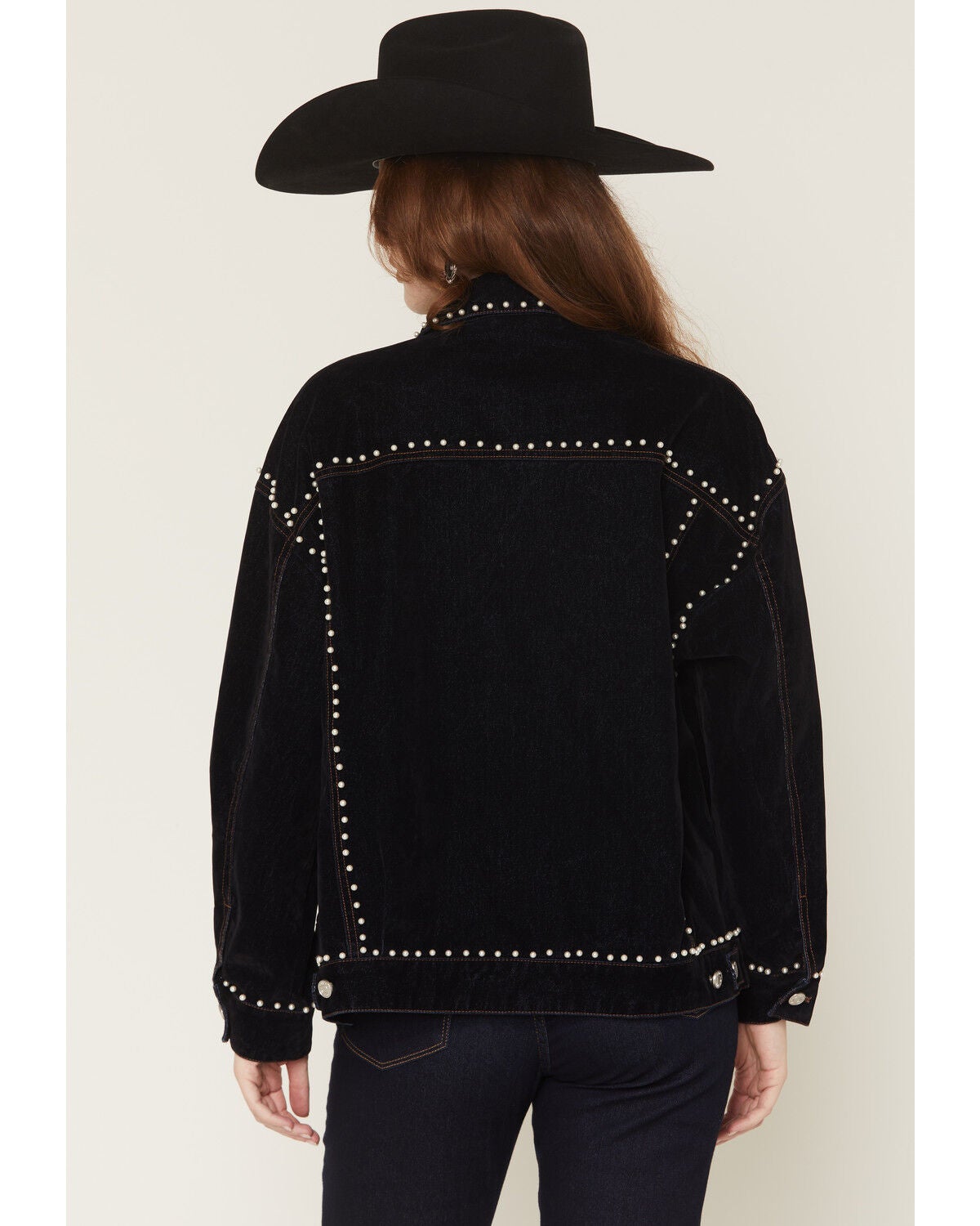 Image #4 - Azalea Wang Women's Dark Wash Pearl Studded Button-Down Denim Jacket, Dark Wash, hi-res