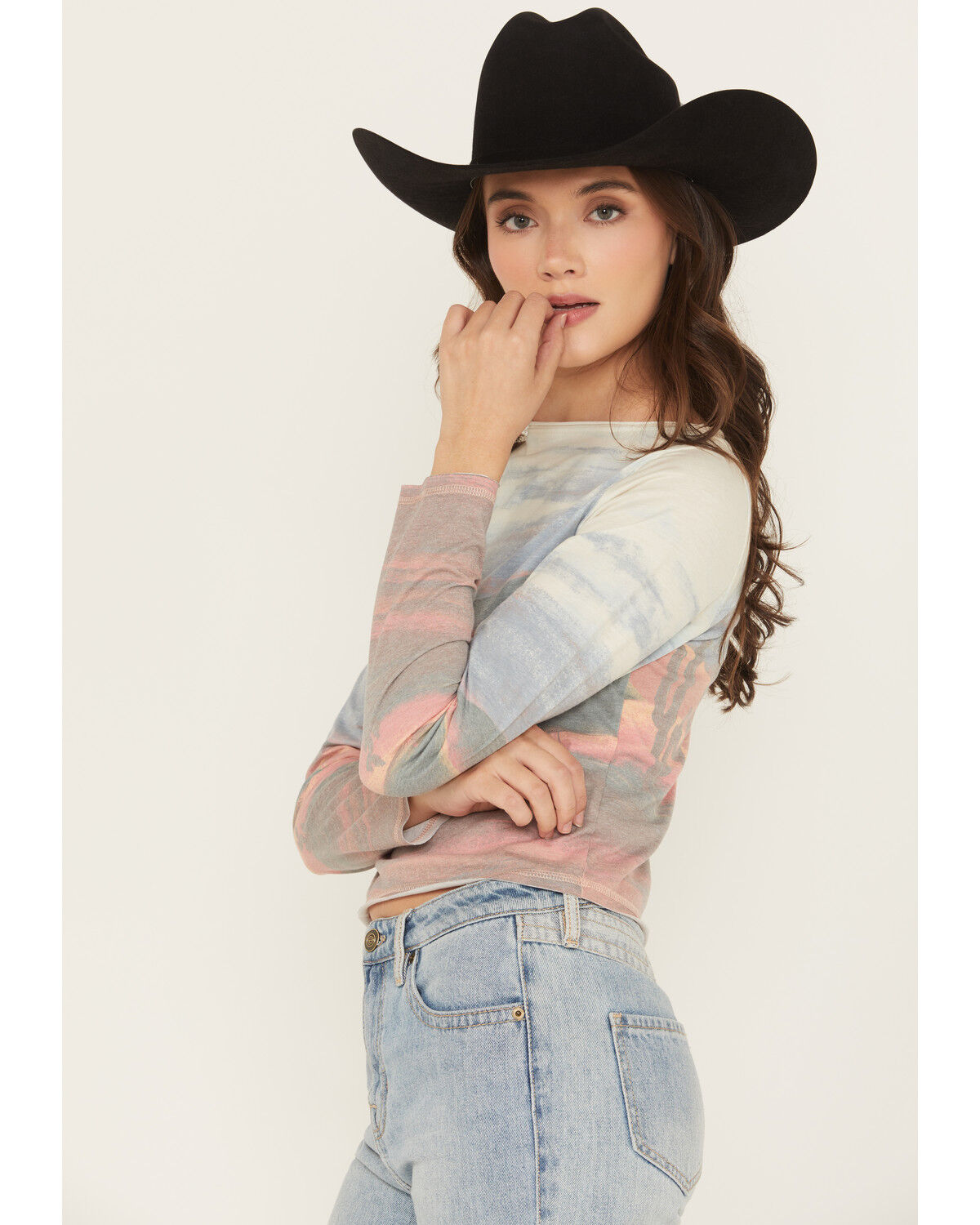 Image #2 - Rock & Roll Denim Women's Sunset Scene Long Sleeve Shirt, Natural, hi-res