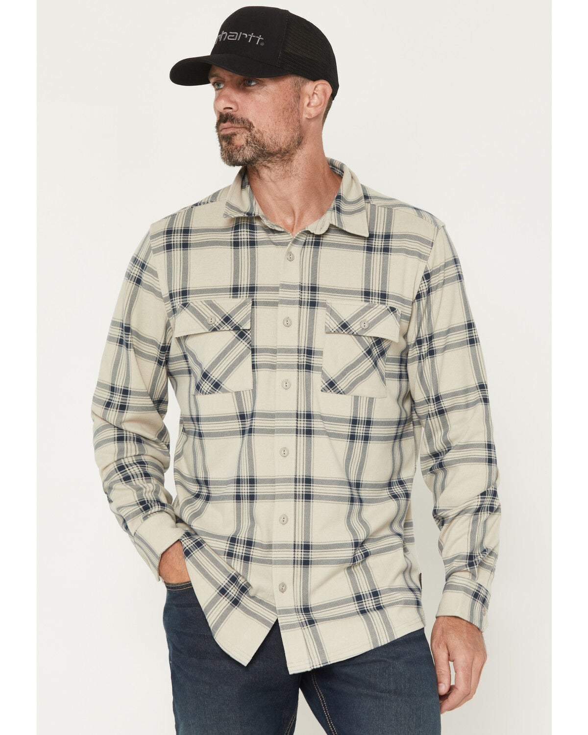 Brothers and Sons Men's Locket Plaid Print Long Sleeve Button-Down Stretch Western Shirt, Tan, hi-res
