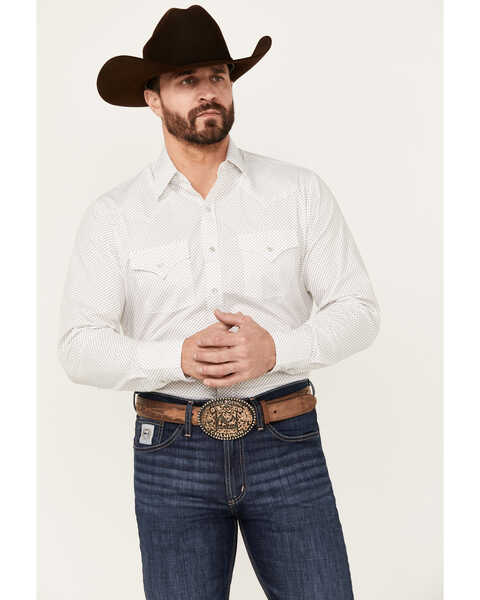 Ely Walker Men's Geo Print Long Sleeve Pearl Snap Western Shirt - Tall , White, hi-res