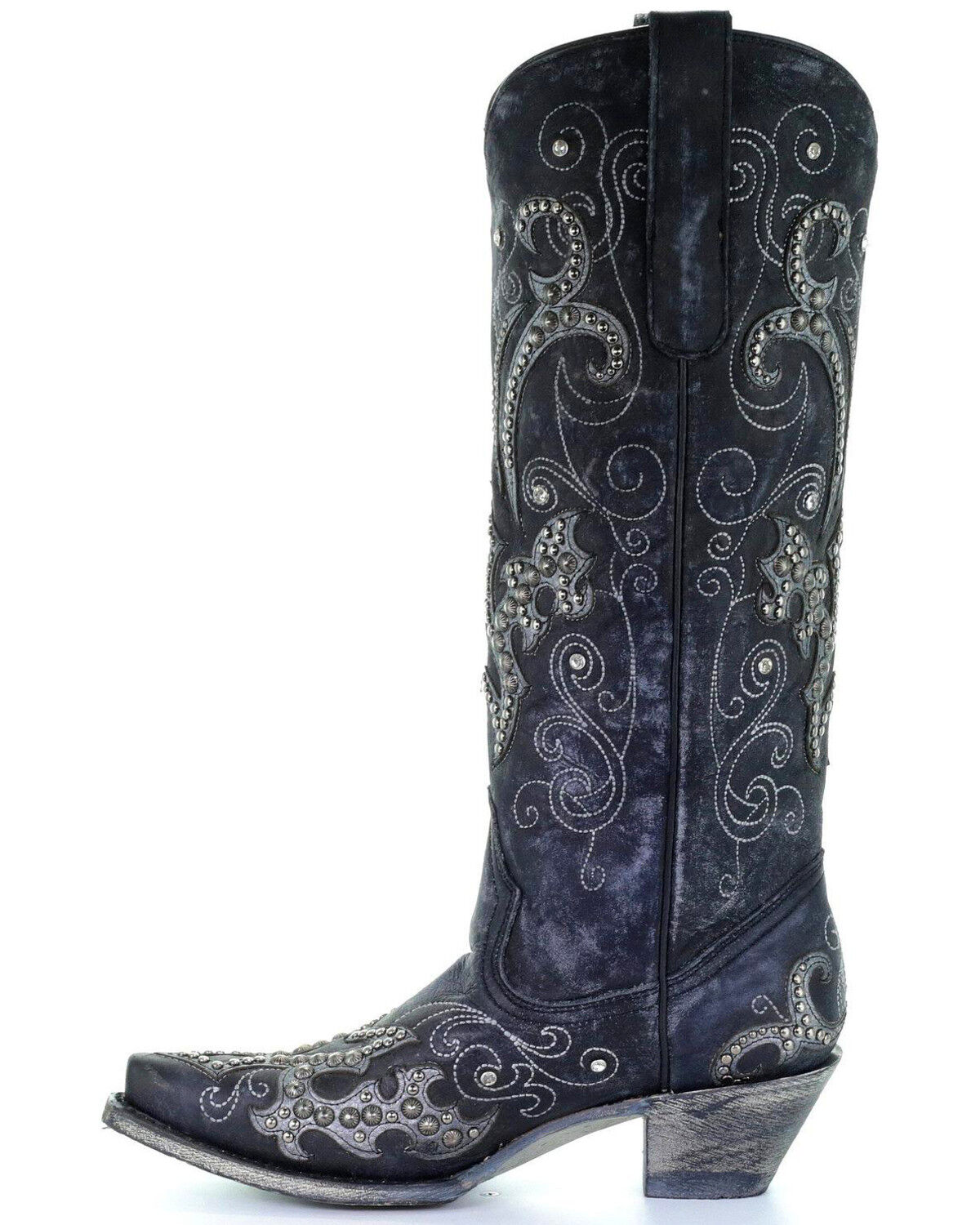 Image #4 - Corral Women's Tall Studded Overlay & Crystals Western Boots - Snip Toe, , hi-res