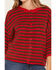 Image #3 - By Together Women's Striped Short Sleeve Button-Down Sweater, Red, hi-res