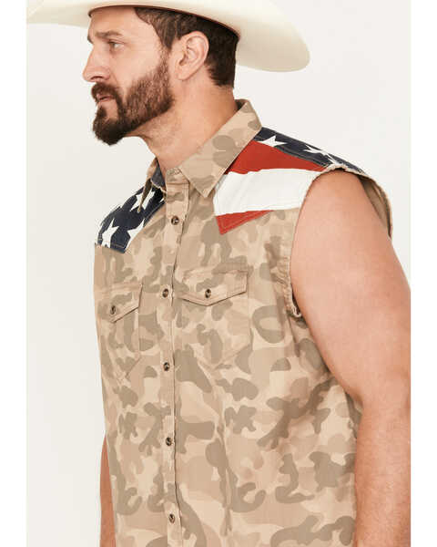 Image #2 - Cody James Men's Recon Desert Camo Bubba Sleeveless Snap Shirt, Tan, hi-res