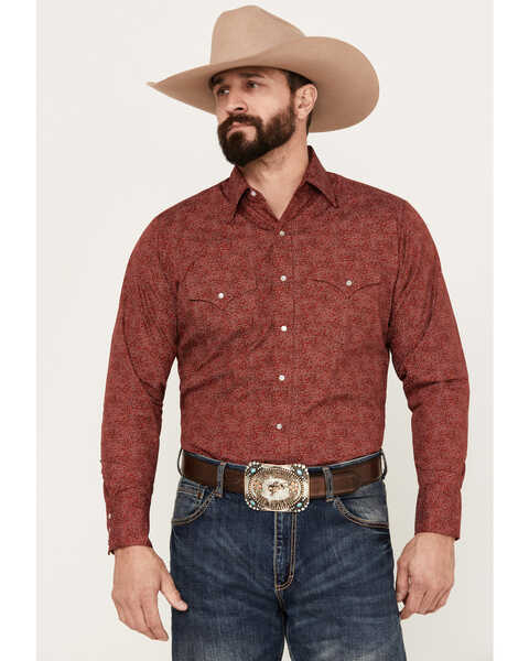 Image #1 - Ely Walker Men's Paisley Print Long Sleeve Pearl Snap Western Shirt , Red, hi-res
