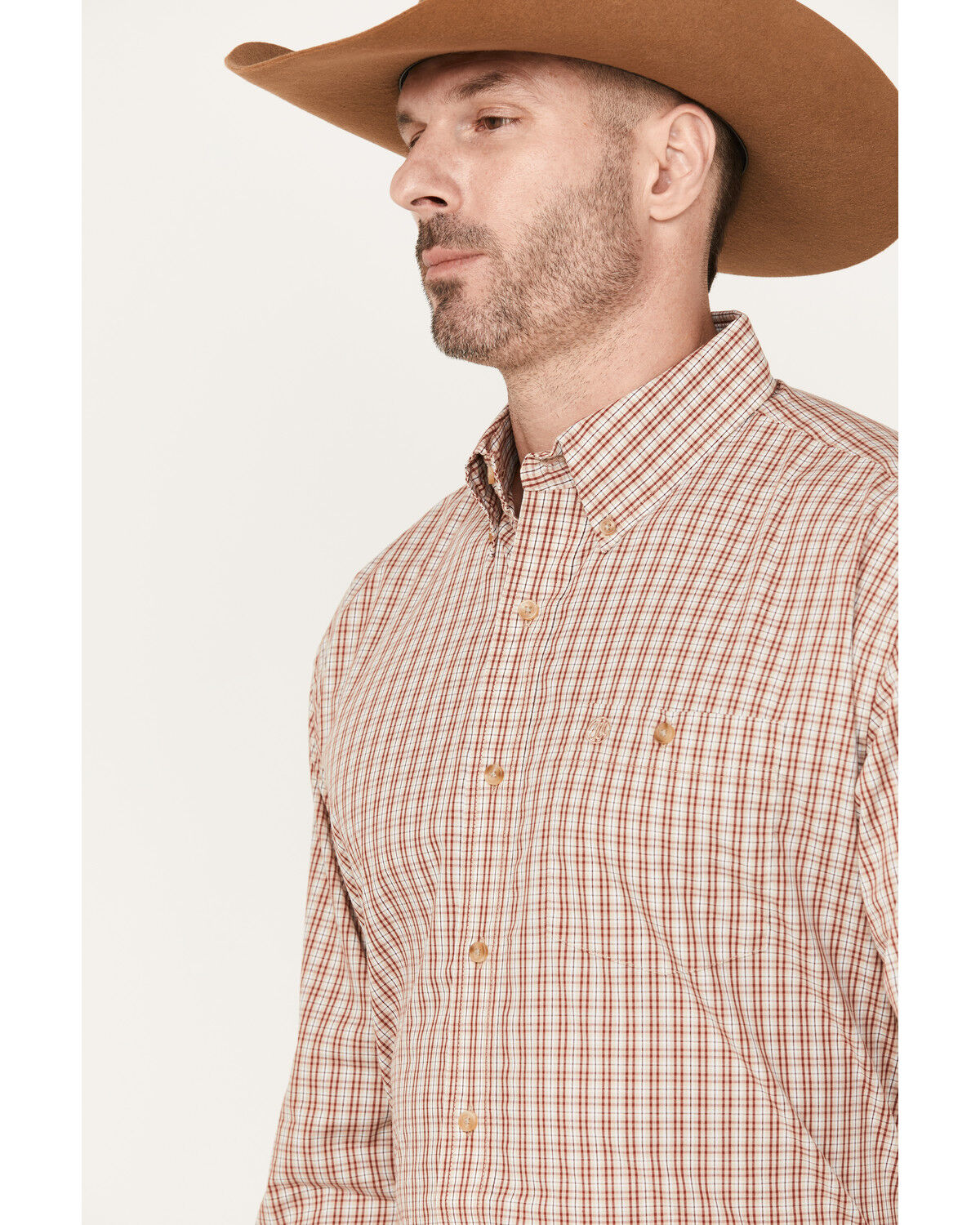 Image #2 - Wrangler Men's Classics Plaid Print Long Sleeve Button Down Western Shirt, Rust Copper, hi-res