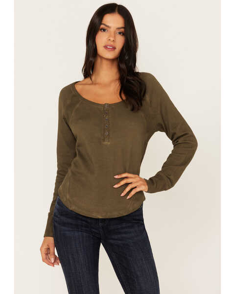 Idyllwind Women's French Terry Henley Shirt, Olive, hi-res