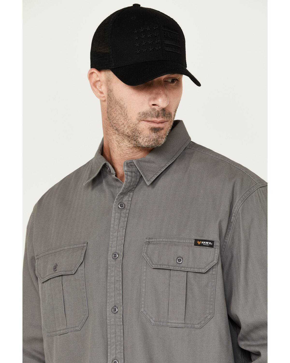 Image #2 - Hawx Men's Long Sleeve Button-Down Work Shirt, Medium Grey, hi-res