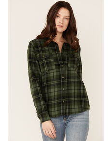United By Blue Women's Vintage Olive Plaid Responsible Button-Down Western Flannel Shirt , Olive, hi-res