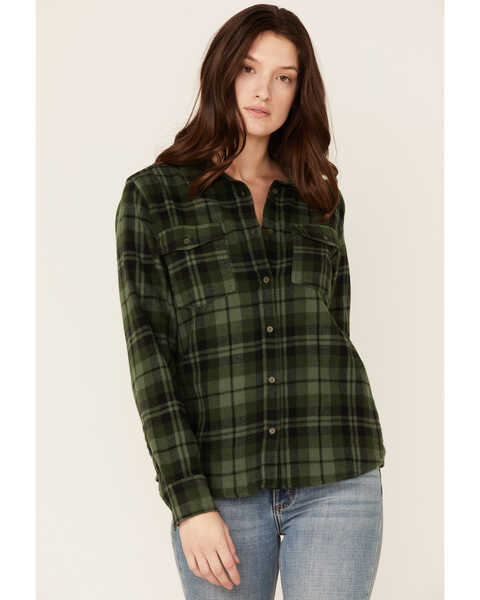 United By Blue Women's Plaid Responsible Button-Down Western Flannel Shirt , Olive, hi-res