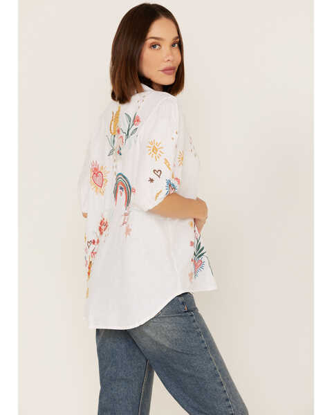 Image #4 - Johnny Was Women's Embroidered Lisbon Short Sleeve Button Down Blouse, White, hi-res