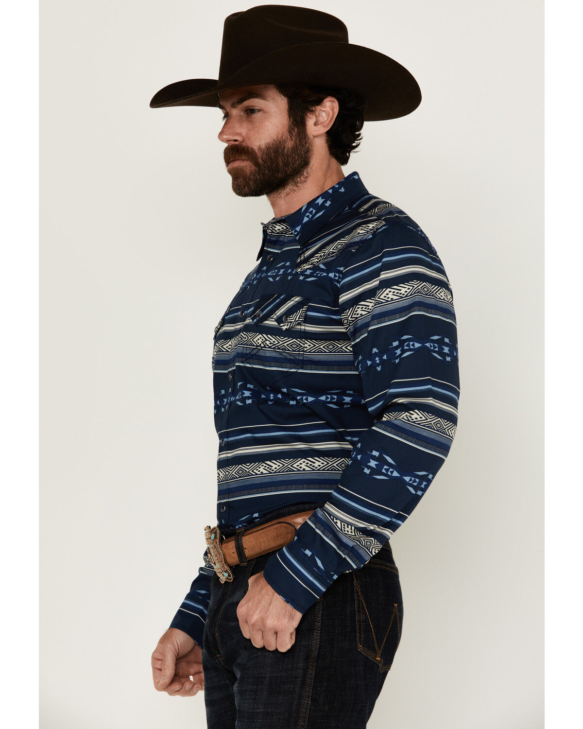 Image #2 - Cody James Men's Distance Southwestern Striped Long Sleeve Snap Western Shirt, Navy, hi-res