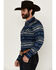 Image #2 - Cody James Men's Distance Southwestern Striped Long Sleeve Snap Western Shirt, Navy, hi-res