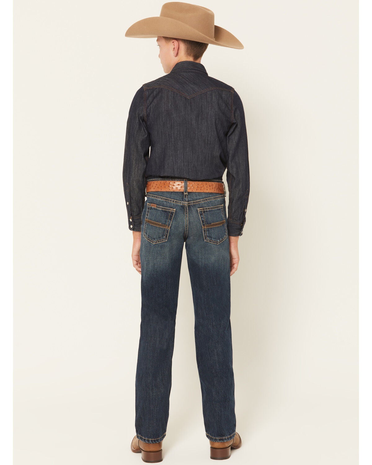 Image #3 - Ariat Boys' B4 Dark Wash Relaxed Bootcut Denim Jeans, Dark Wash, hi-res