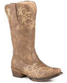 Roper Women's Riley Swirl Western Boots - Snip Toe, Brown, hi-res