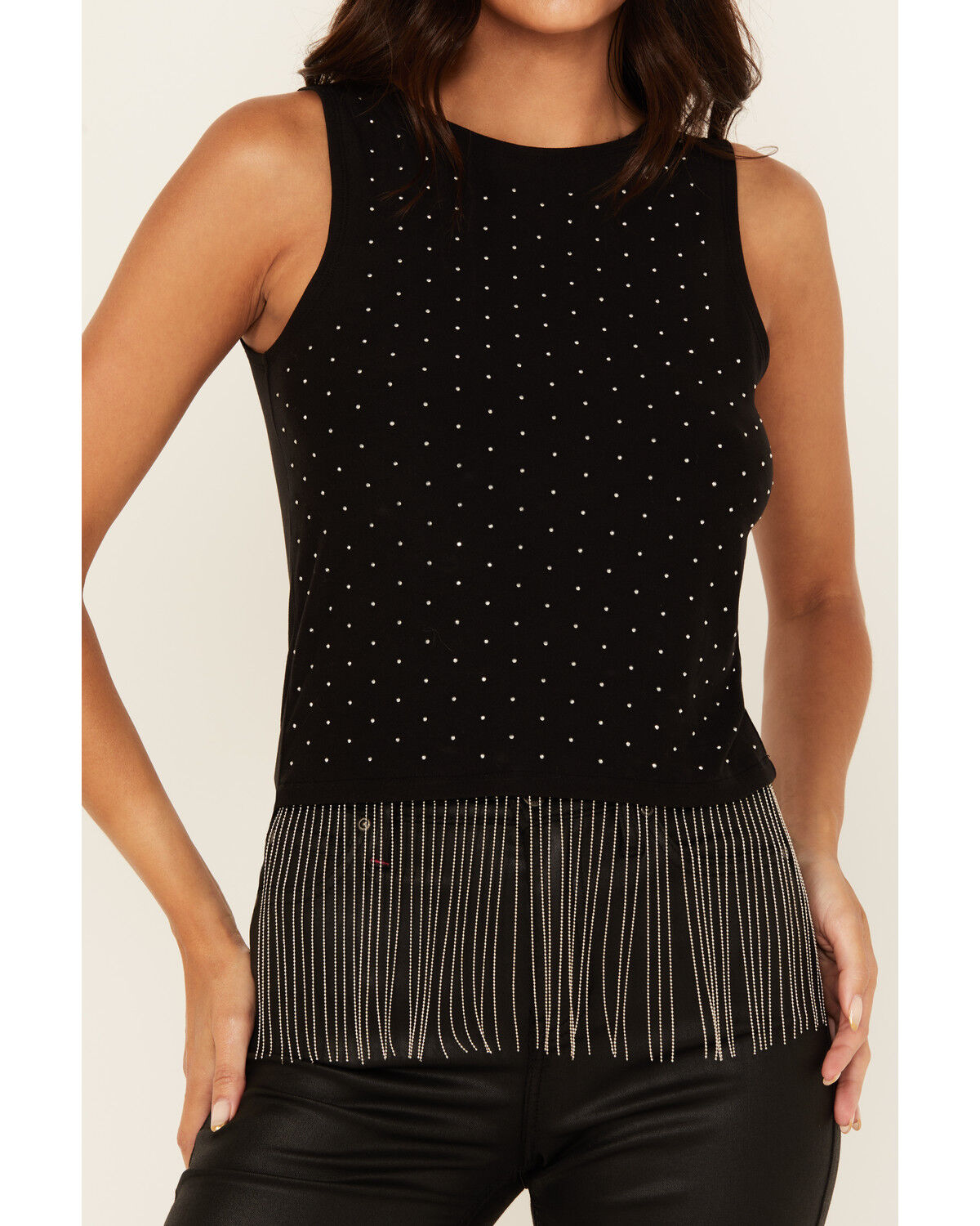 Image #3 - Rock & Roll Denim Women's Rhinestone Tassel Tank Top, Black, hi-res