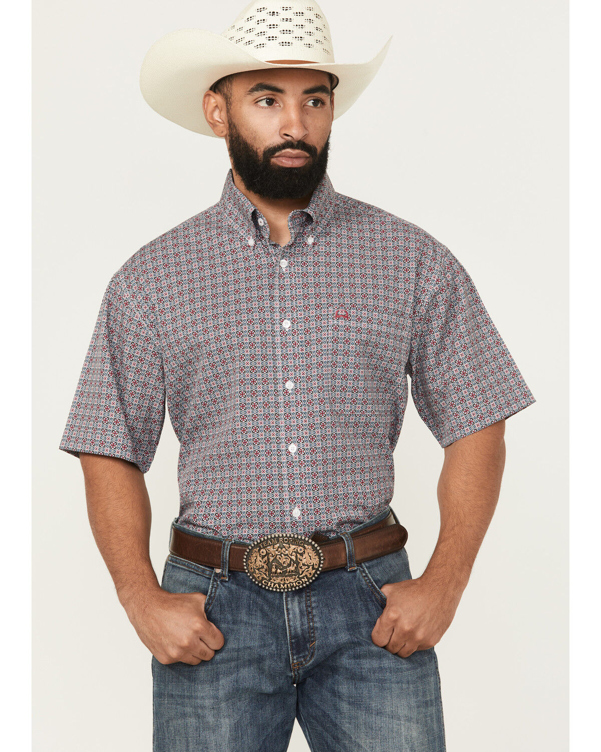 Image #1 - Cinch Men's Medallion Print Short Sleeve Button-Down Performance Western Shirt - Big, White, hi-res