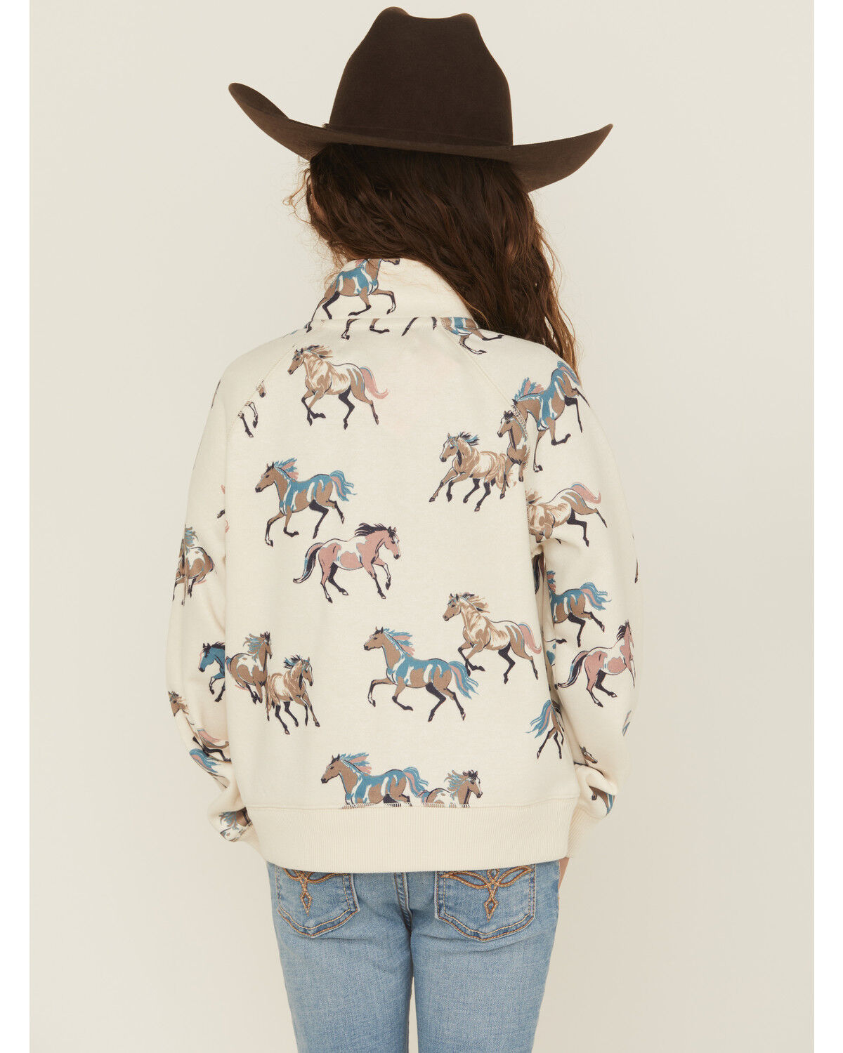 Image #4 - Shyanne Girls' Horse Print Half Zip Pullover, Cream, hi-res