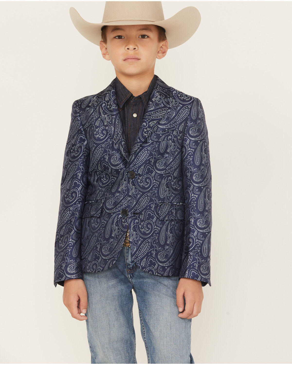 Image #1 - Rock & Roll Denim Boys' Paisley Print Blazer, Blue, hi-res