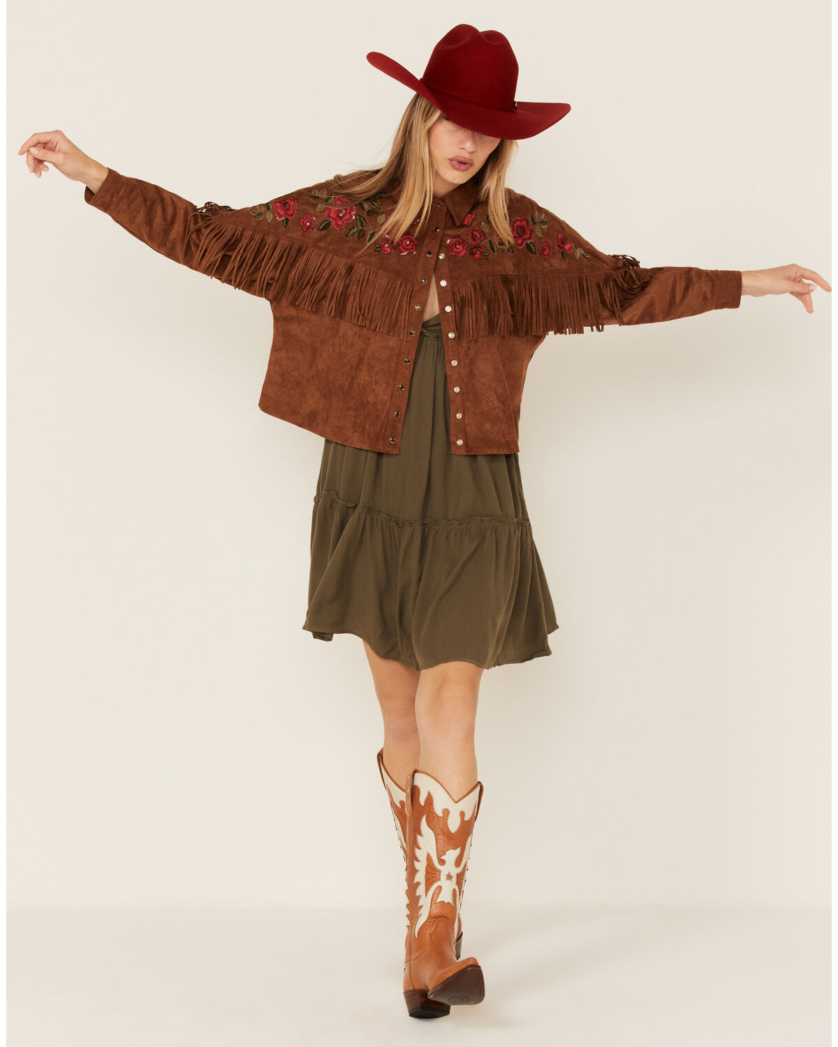Image #2 - Maggie Sweet Women's Tango Floral Fringe Jacket, Tan, hi-res