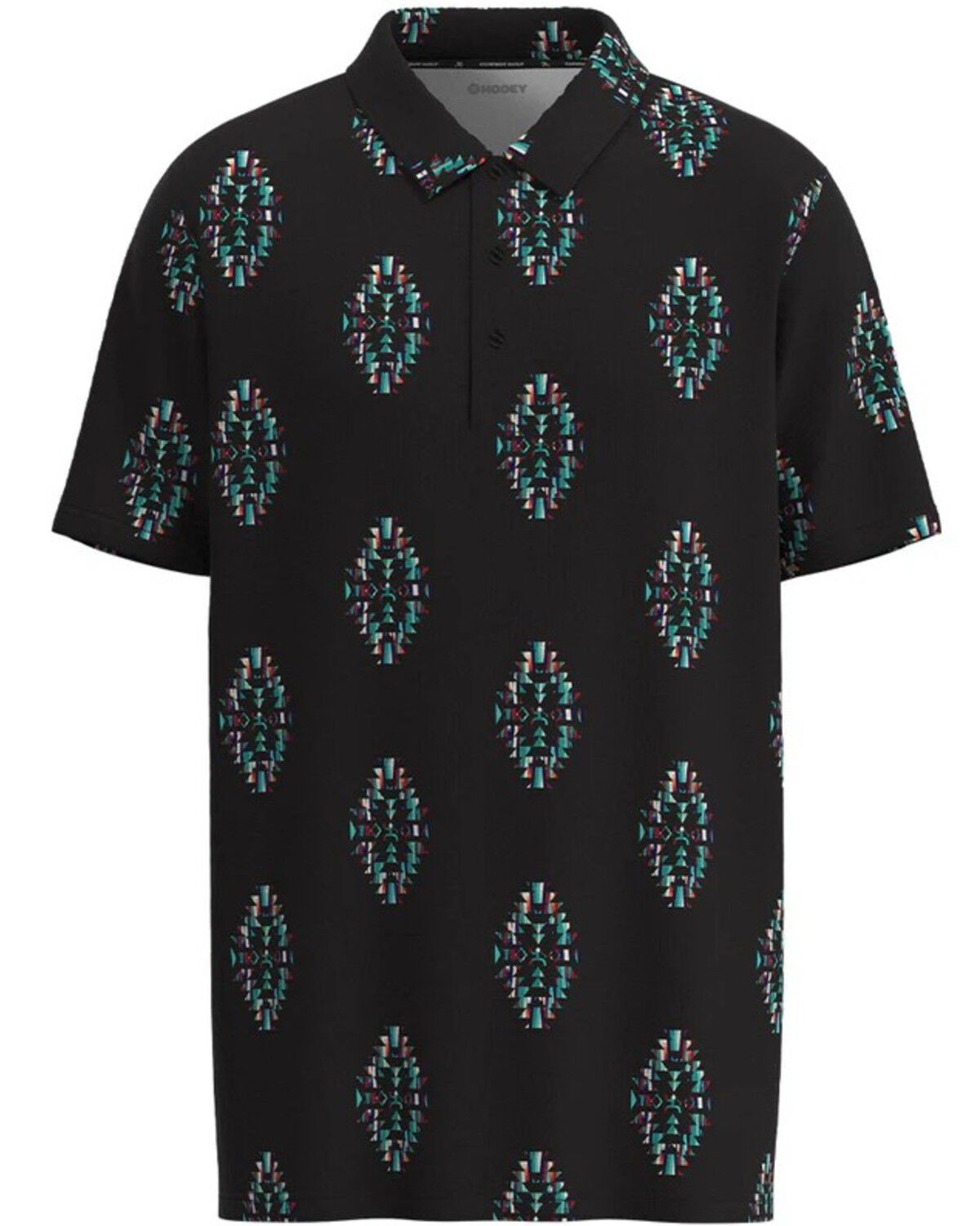 Image #1 - Hooey Boys' Golf Southwestern Print Short Sleeve Polo, Black, hi-res