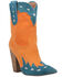Image #1 - Dingo Women's Spicy Underlay Suede Leather Western Booties - Pointed Toe , Orange, hi-res