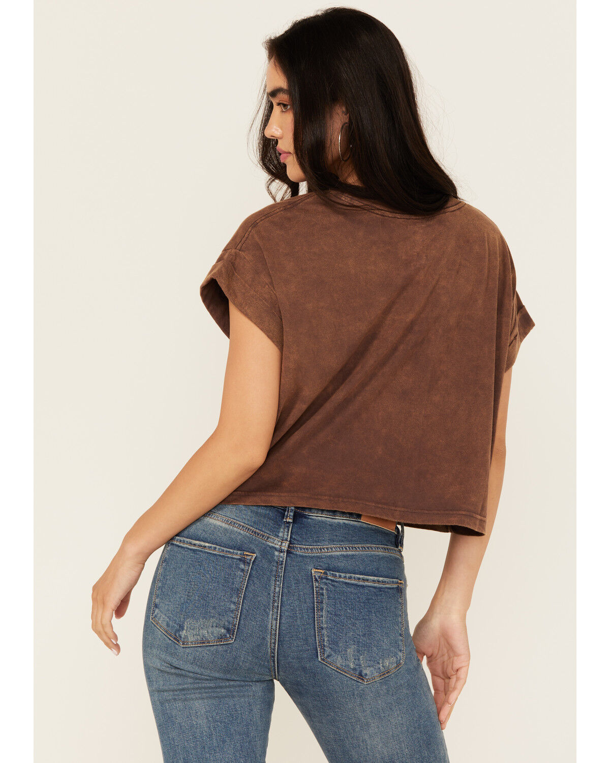 Image #4 - Cleo + Wolf Women's Off Rolled Sleeve Cropped Graphic Tee, Brown, hi-res