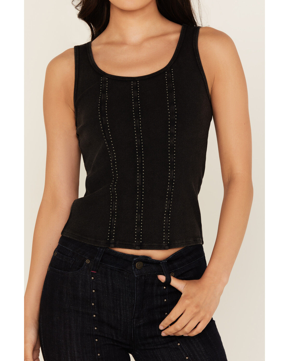 Image #3 - Idyllwind Women's Sevier Studded Ribbed Tank Top, Black, hi-res