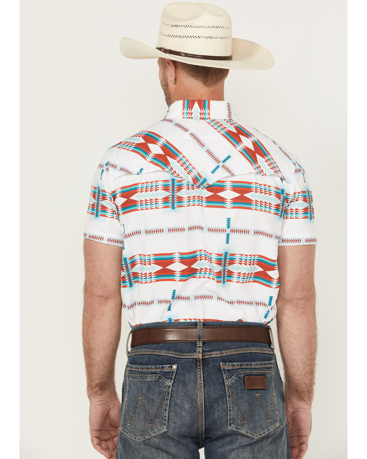 Image #4 - Rock & Roll Denim Men's Tek Southwestern Striped Short Sleeve Pearl Snap Western Shirt, White, hi-res