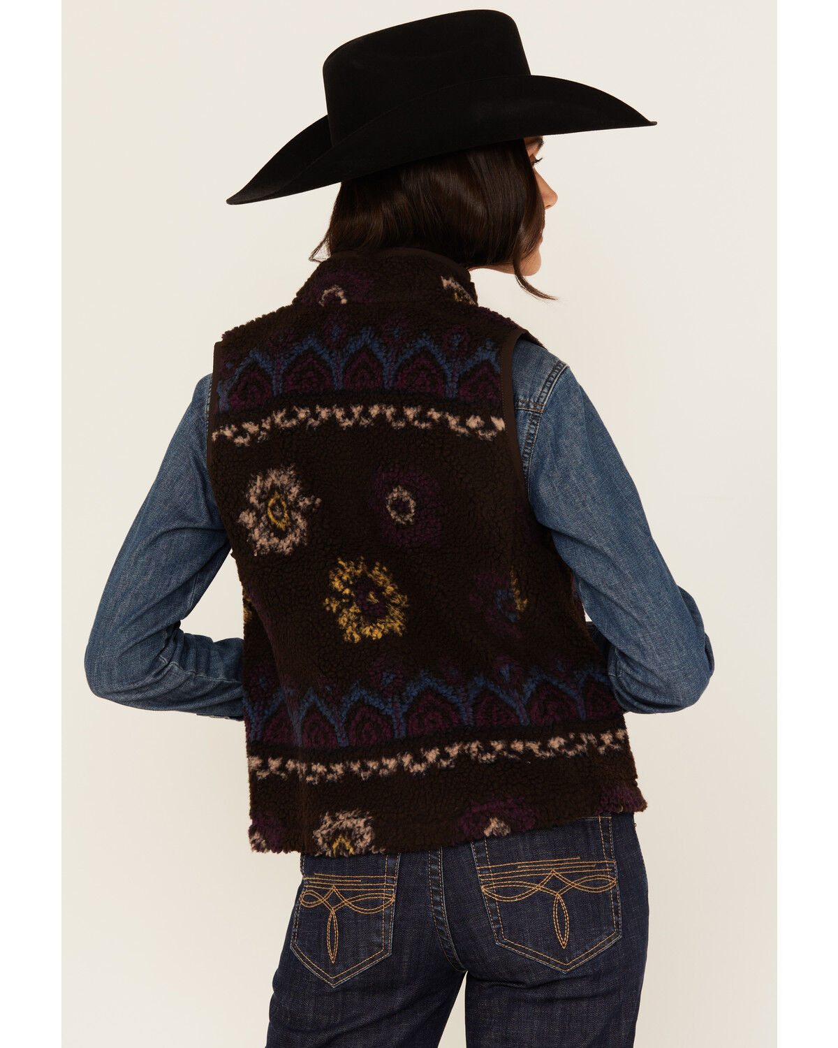 Image #4 - Shyanne Women's Printed Sherpa Vest, Chocolate, hi-res