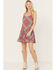 Image #1 - Rock & Roll Denim Women's Bandana Print Tiered Sleeveless Mini Dress, Red, hi-res