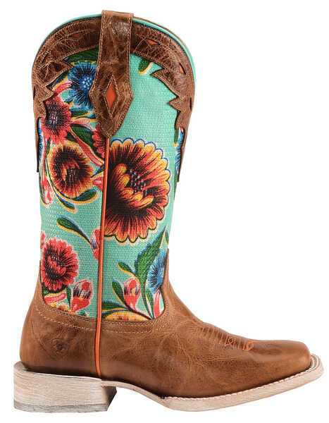 Image #2 - Ariat Women's Floral Textile Circuit Champion Western Boots - Broad Square Toe, Brown, hi-res