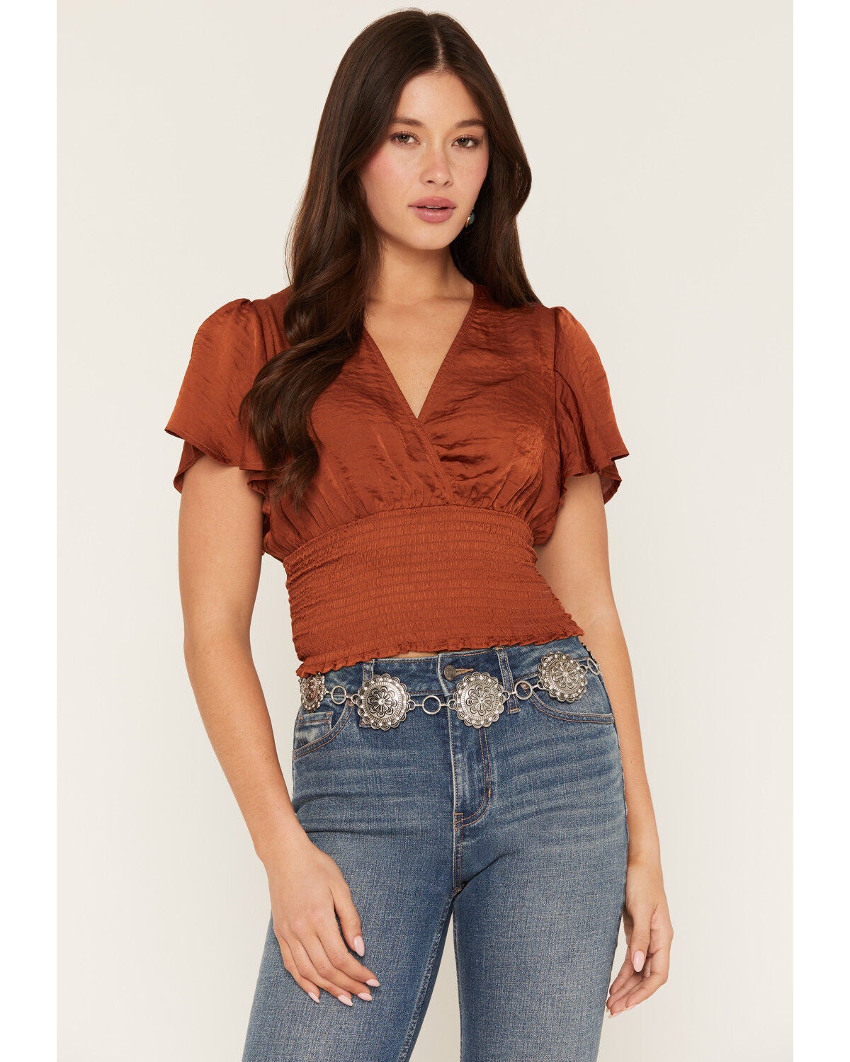 Shyanne Women's Floral Medallion Chain Concho Belt, Silver, hi-res