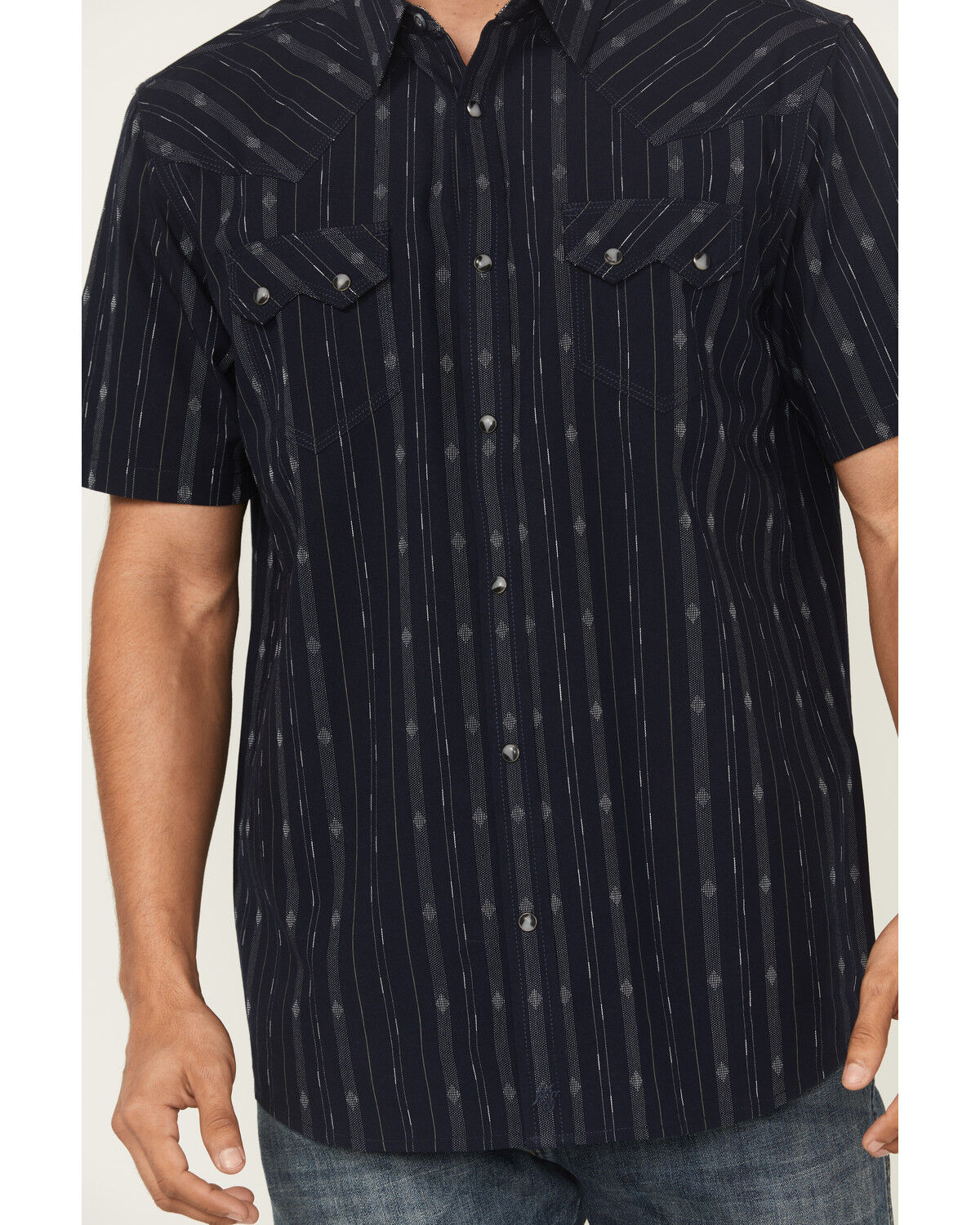 Image #3 - Moonshine Spirit Men's Star Power Striped Short Sleeve Snap Western Shirt, Navy, hi-res