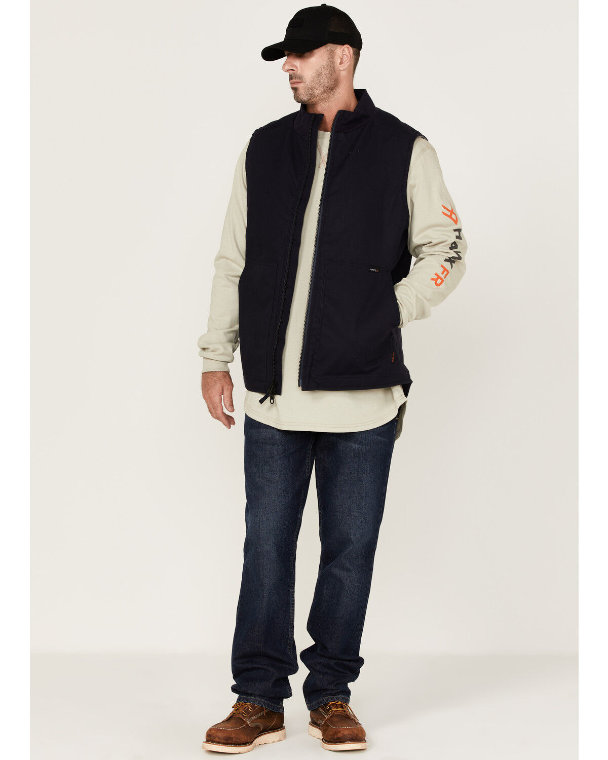 Image #2 - Hawx Men's FR Solid Zip-Front Insulated Work Vest, Navy, hi-res