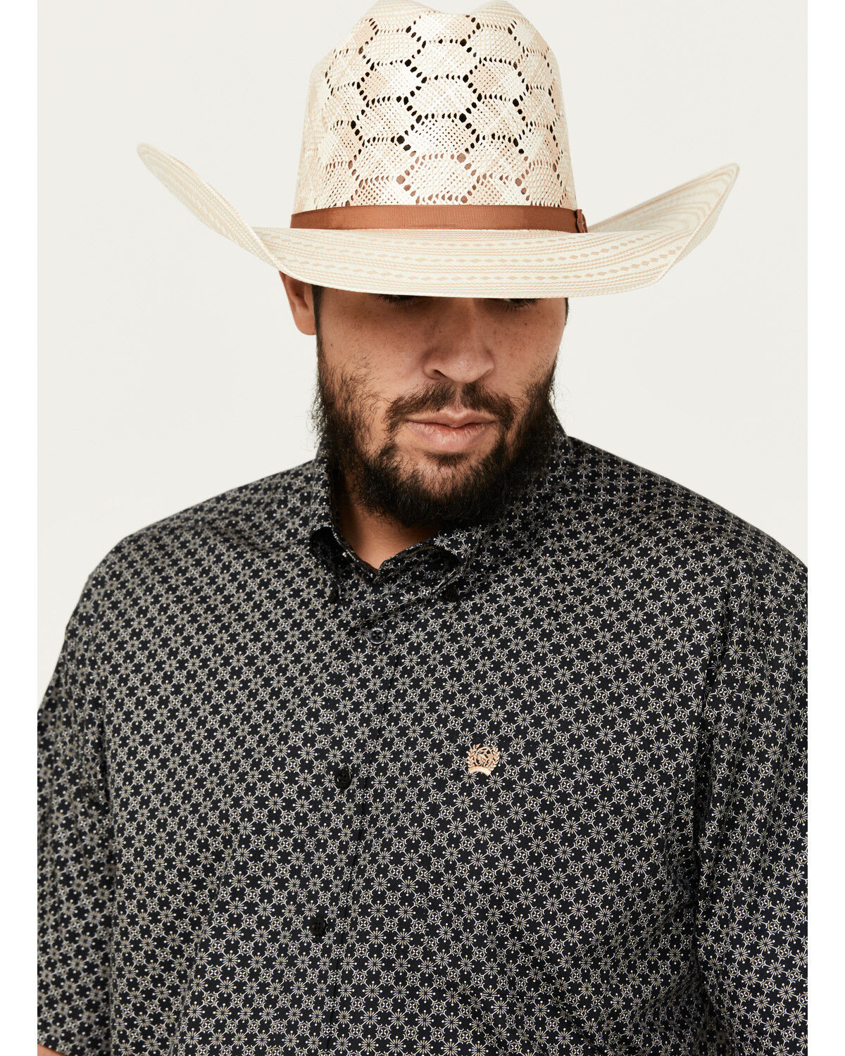Image #2 - Cinch Men's Geo Print Short Sleeve Button-Down Western Shirt, Black, hi-res