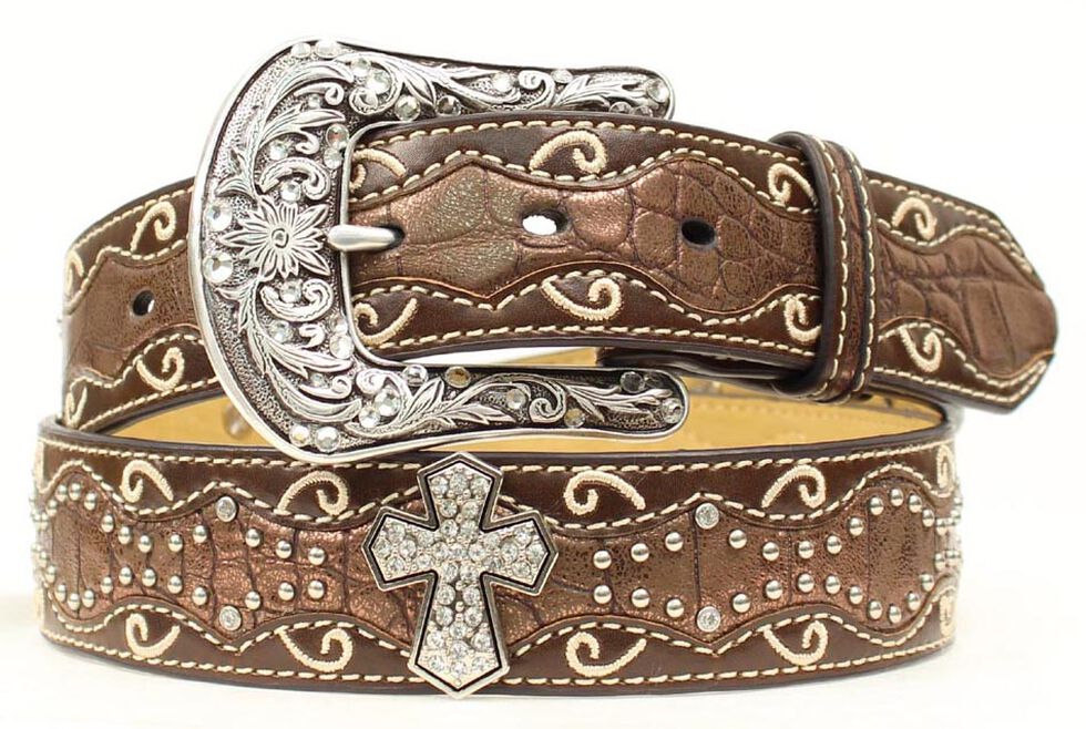 Ariat Brown Studded Cross Inlay Belt Country Outfitter