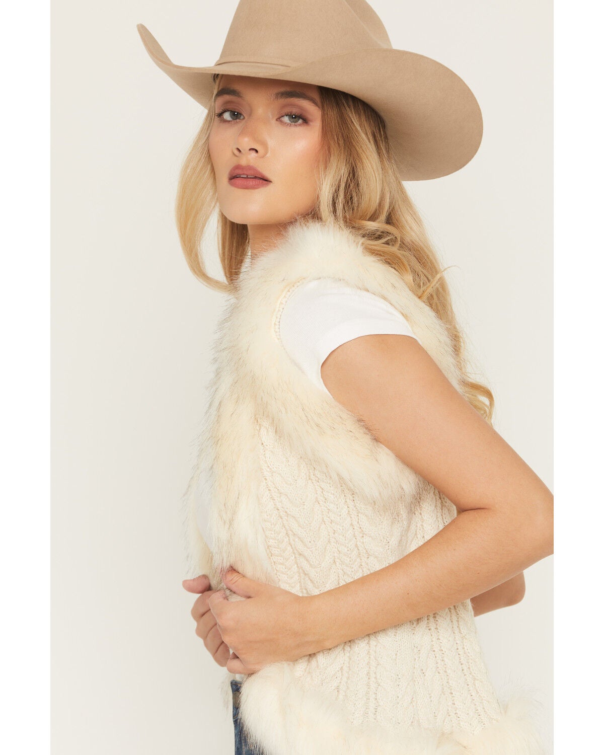 Image #2 - Shyanne Women's Fur Trim Knit Vest, Off White, hi-res