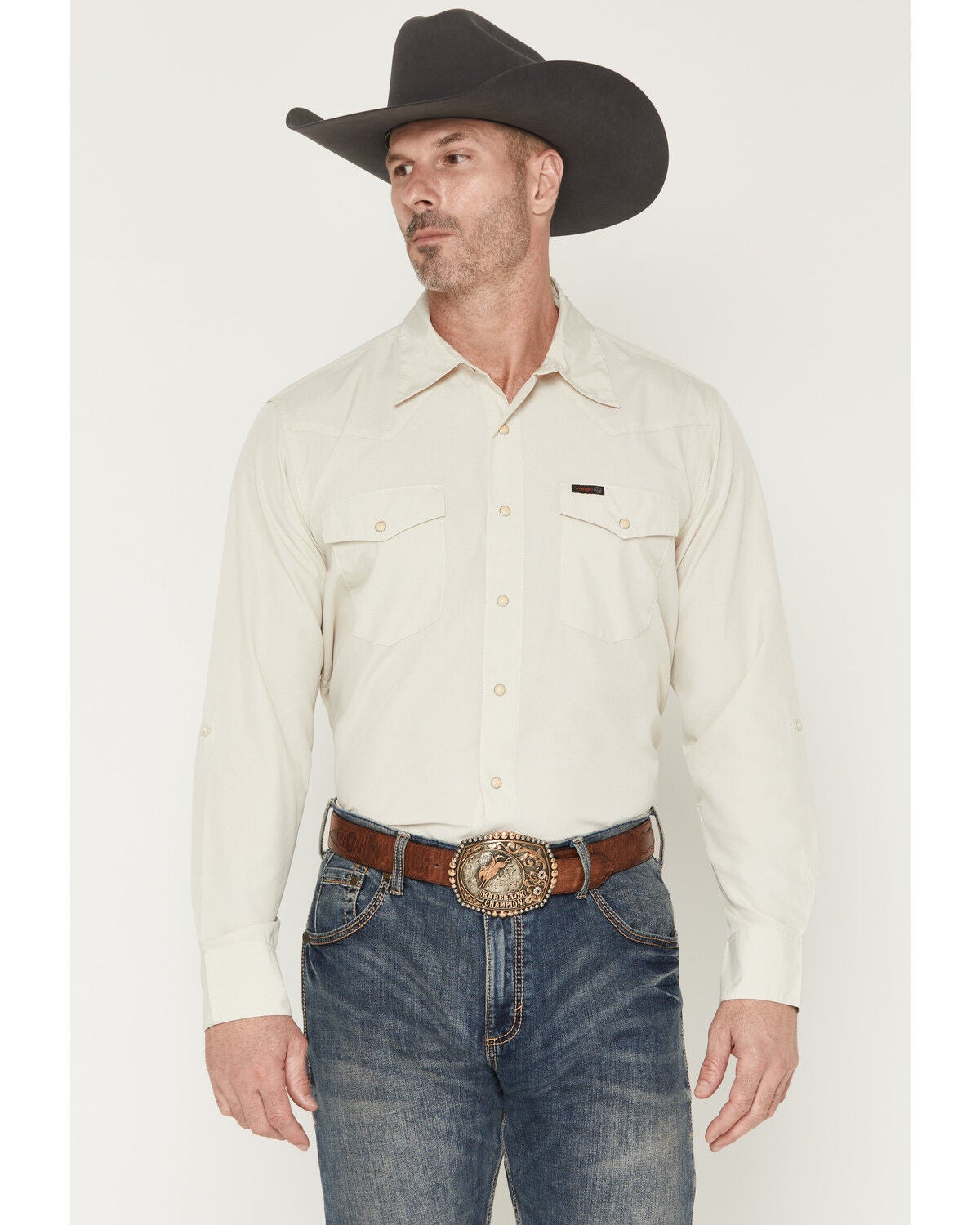 Image #1 - Wrangler ATG Men's Drover Utility Solid Long Sleeve Snap Western Shirt, Tan, hi-res