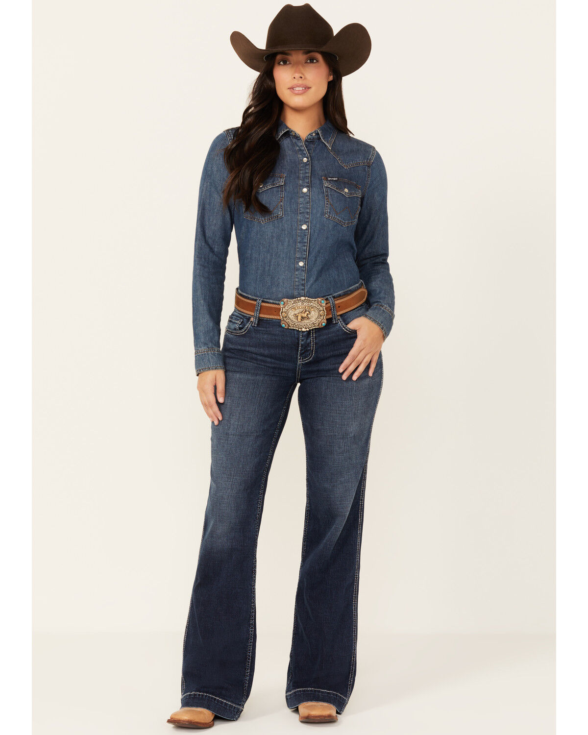 Image #1 - Shyanne Women's Tess Mid Rise Trouser Performance Stretch Denim Jeans, Medium Wash, hi-res