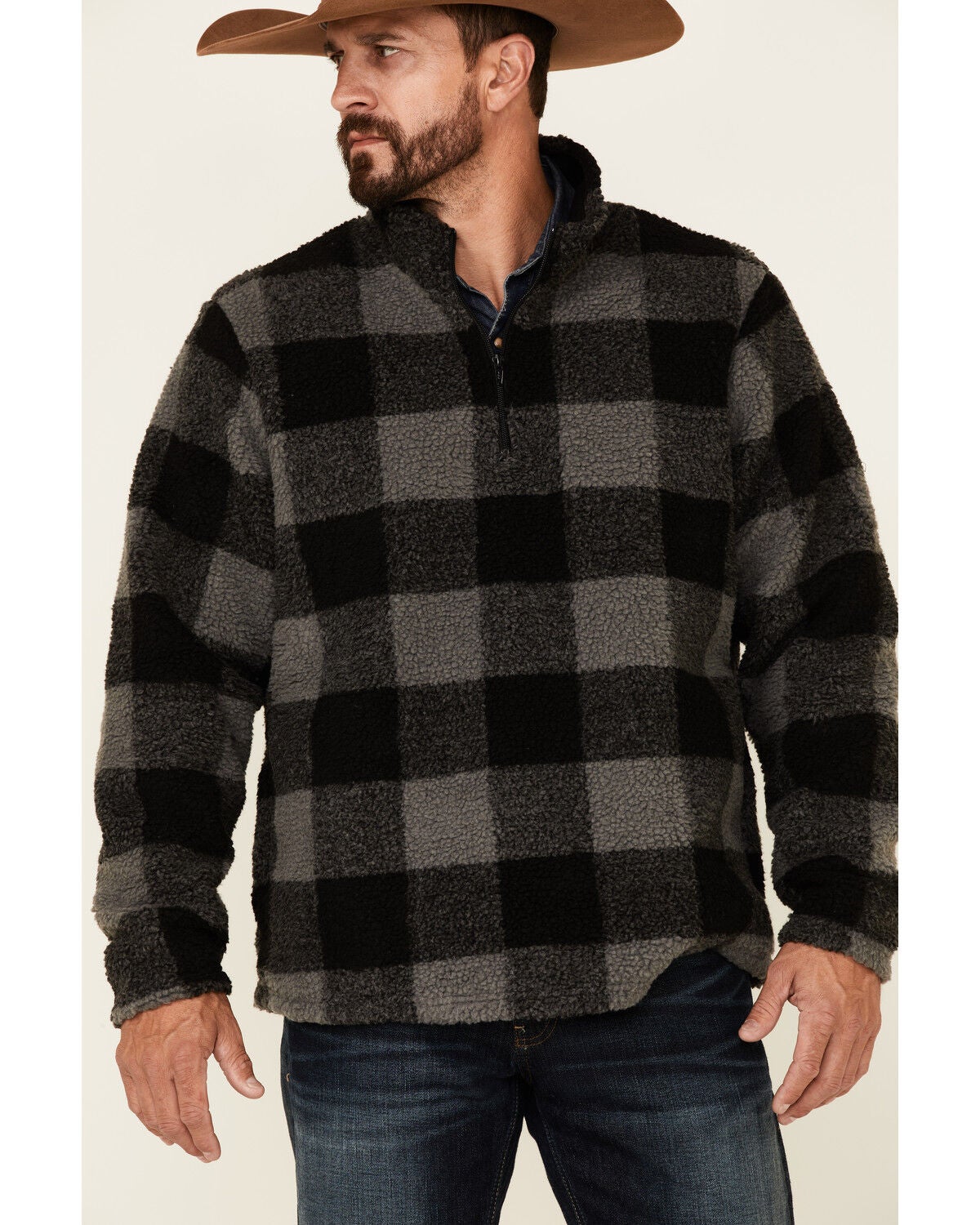 Image #3 - Wrangler Men's Charcoal Large Plaid 1/4 Zip Sherpa Pullover , , hi-res