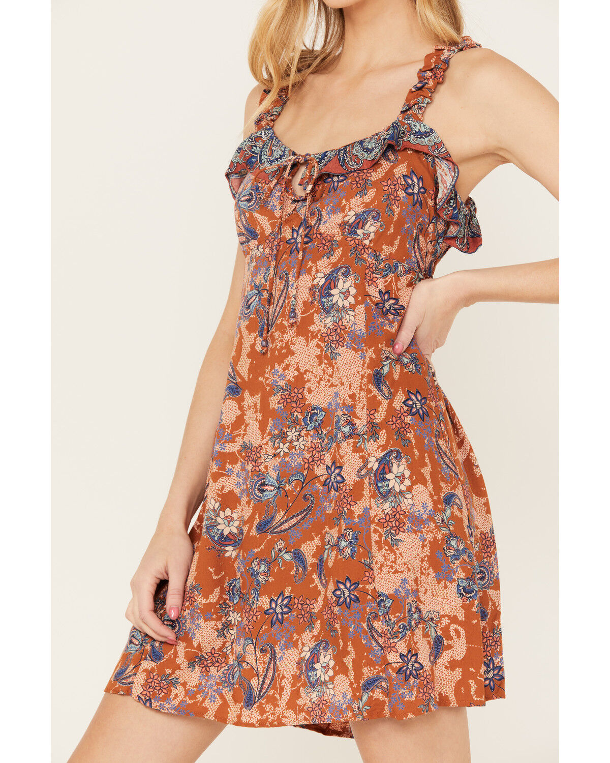 Image #3 - Angie Women's Ruffle Sleeve Tank Mini Dress, Rust Copper, hi-res