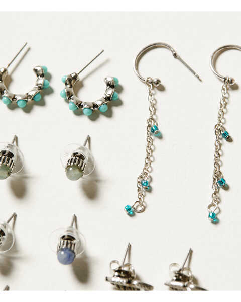 Image #3 - Shyanne Women's 6-Piece Turquoise Mini Hoops & Studs Earrings Set, Silver, hi-res