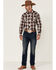 Image #2 - Roper Men's Multi Plaid Embroidered Horse Long Sleeve Pearl Snap Western Shirt, Maroon, hi-res