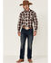 Image #2 - Roper Men's Multi Plaid Embroidered Horse Long Sleeve Pearl Snap Western Shirt , Maroon, hi-res