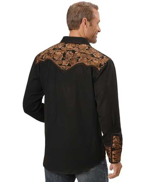 Image #3 - Scully Floral Embroidered Western Shirt, Black, hi-res
