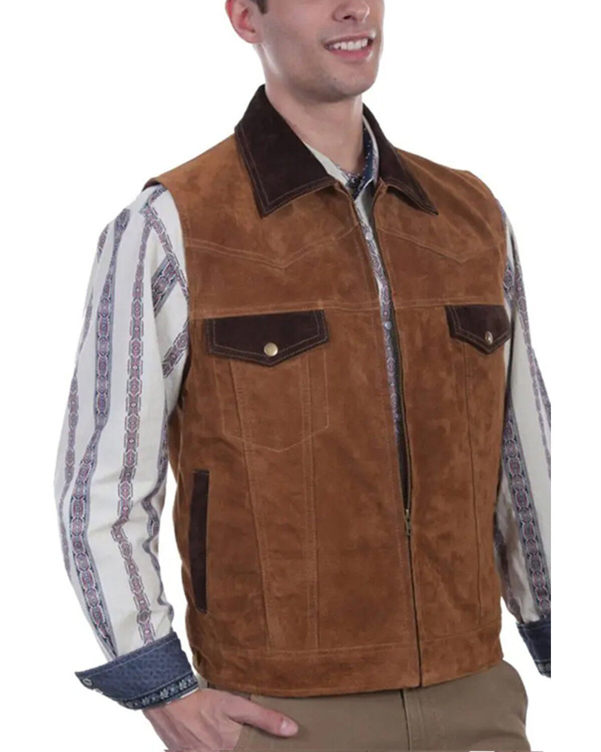 Image #1 - Scully Men's Two Tone Concealed Carry Suede Vest - Big, Coffee, hi-res
