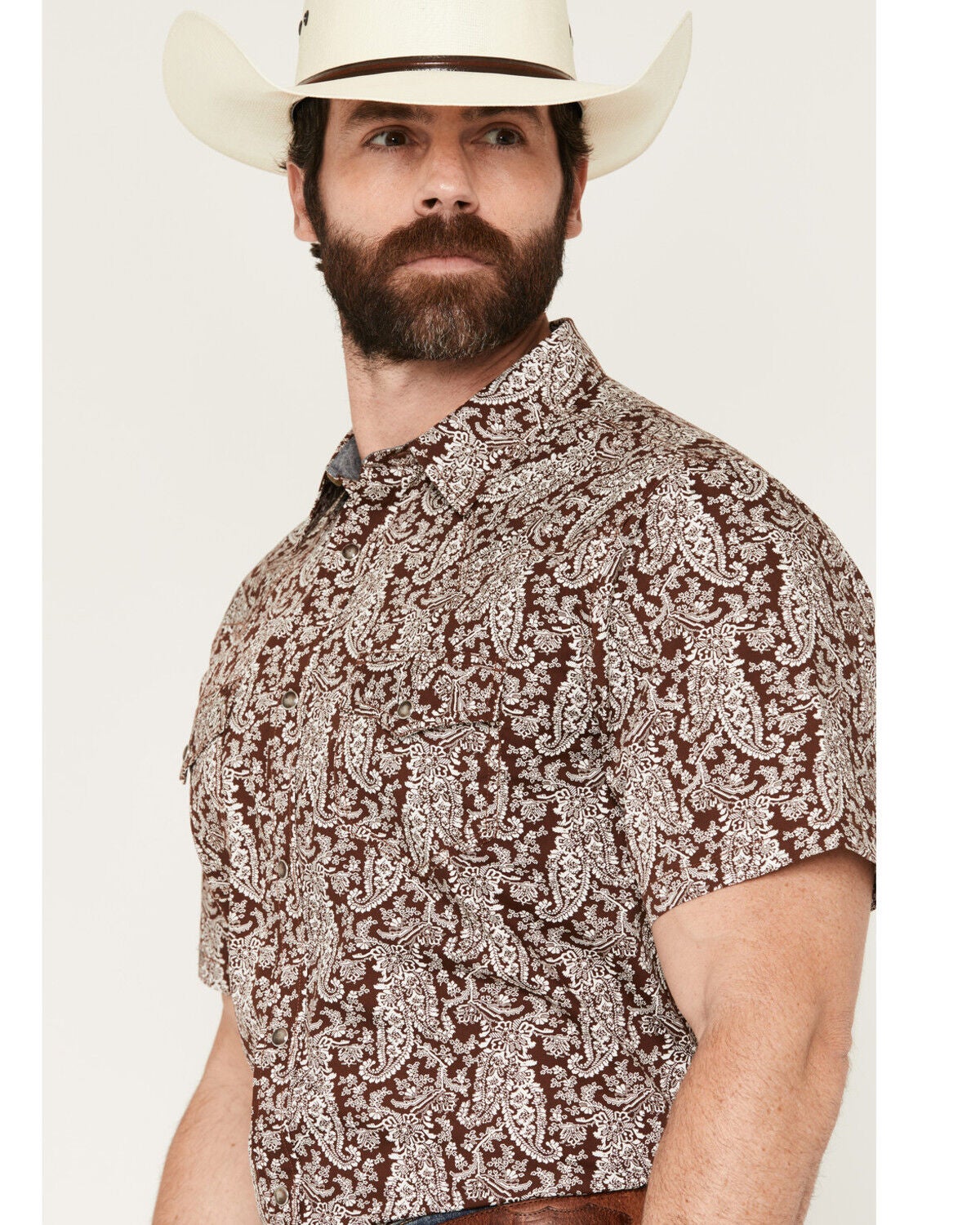 Image #2 - Cody James Men's Rusted Gate Paisley Print Short Sleeve Snap Western Shirt - Tall, Brown, hi-res